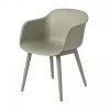 Muuto FIBER ARMCHAIR WOOD BASE Krzesło - Zielone Dusty Green /Drewniana Rama